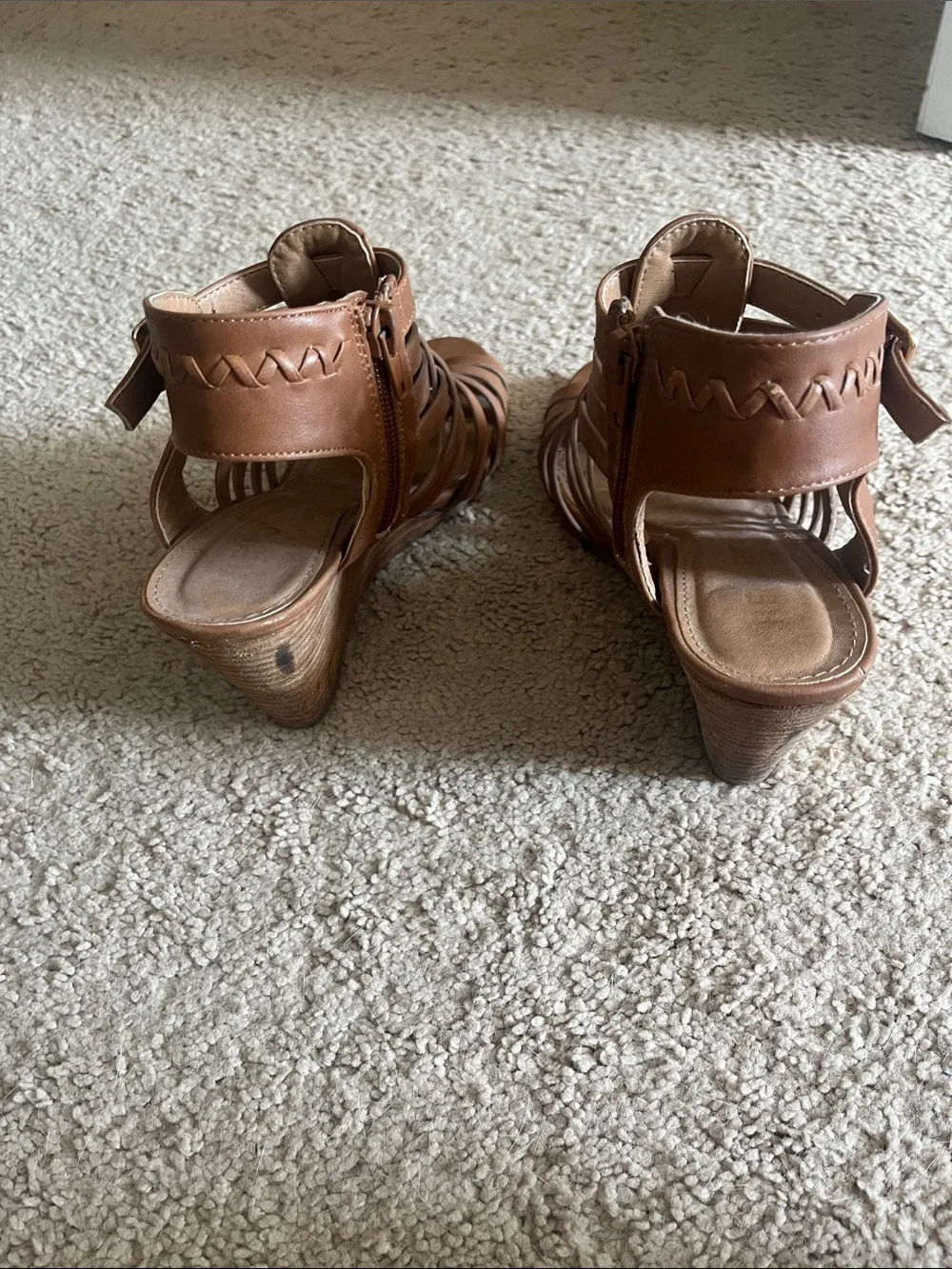 Women's Tan Strappy Wedge Sandals